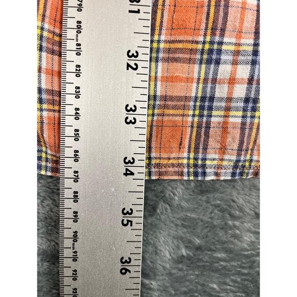Orvis Men's Orange Navy Plaid Long Sleeve Linen Shirt Size XXL - Picture 9 of 10